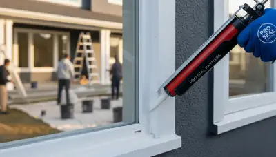 Professional caulking and sealing exterior home surface in Houston, TX for weather protection