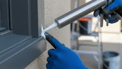 Professional caulking and sealing on Houston TX home exterior for moisture and weather protection