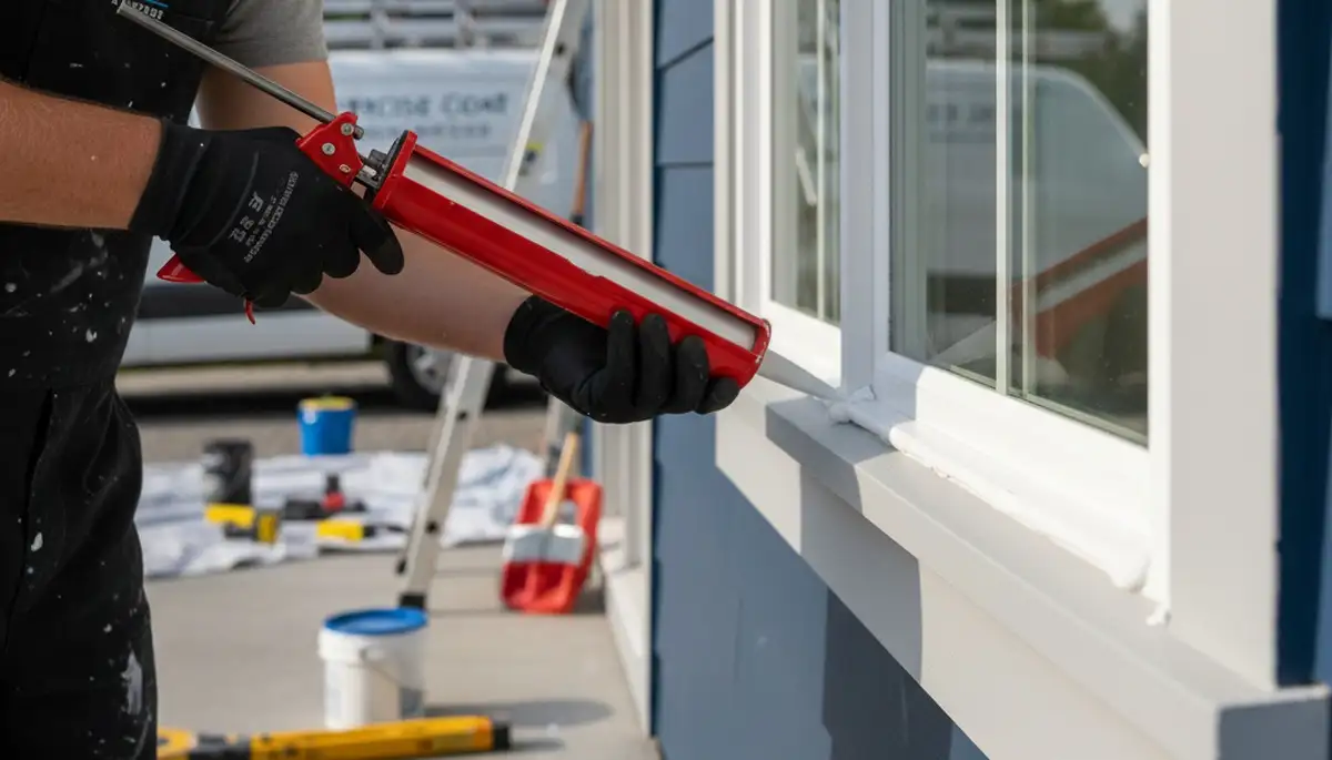 Professional caulking and sealing on Houston, TX home exterior for moisture protection