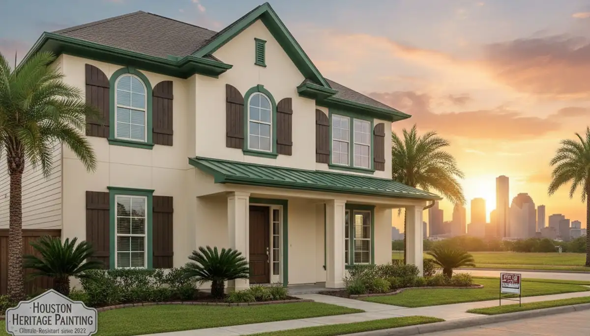 Freshly painted Houston TX home exterior with durable, weather-resistant finish by local house painters