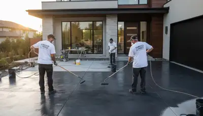 Professional concrete staining on residential patio in Houston, TX by expert house painters