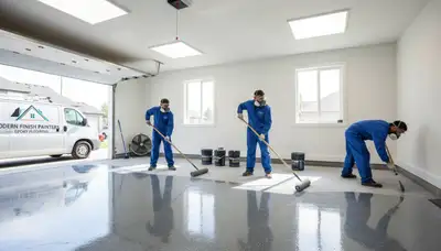 Professional epoxy floor coating in a Houston TX garage with high-gloss durable finish