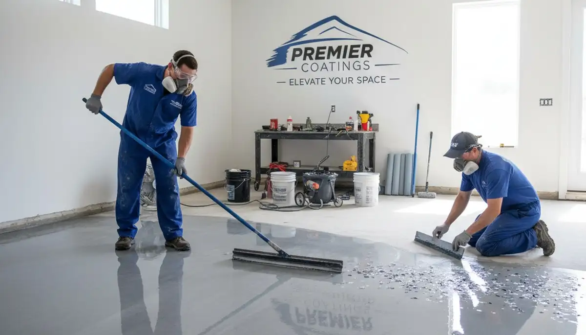 Professional epoxy floor coating in Houston TX garage with durable, glossy finish for heavy use