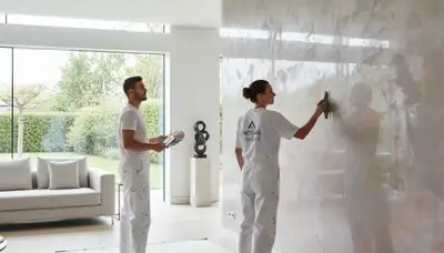 Faux painting experts adding textured wall finish in Houston, TX home interior