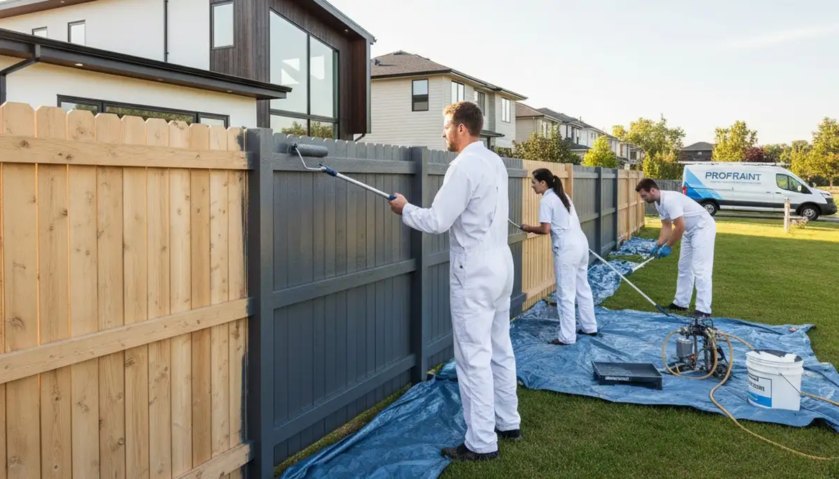 Professional fence painting service in Houston TX protecting wood from sun and humidity