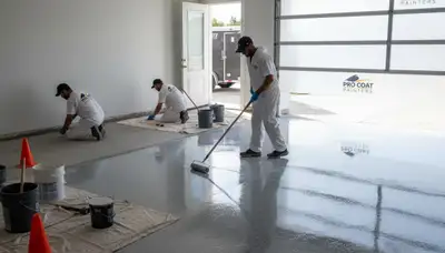 Professional epoxy garage floor coating in Houston TX with durable, glossy concrete finish