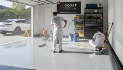 Epoxy garage floor coating in Houston TX with glossy durable finish by local painting contractors