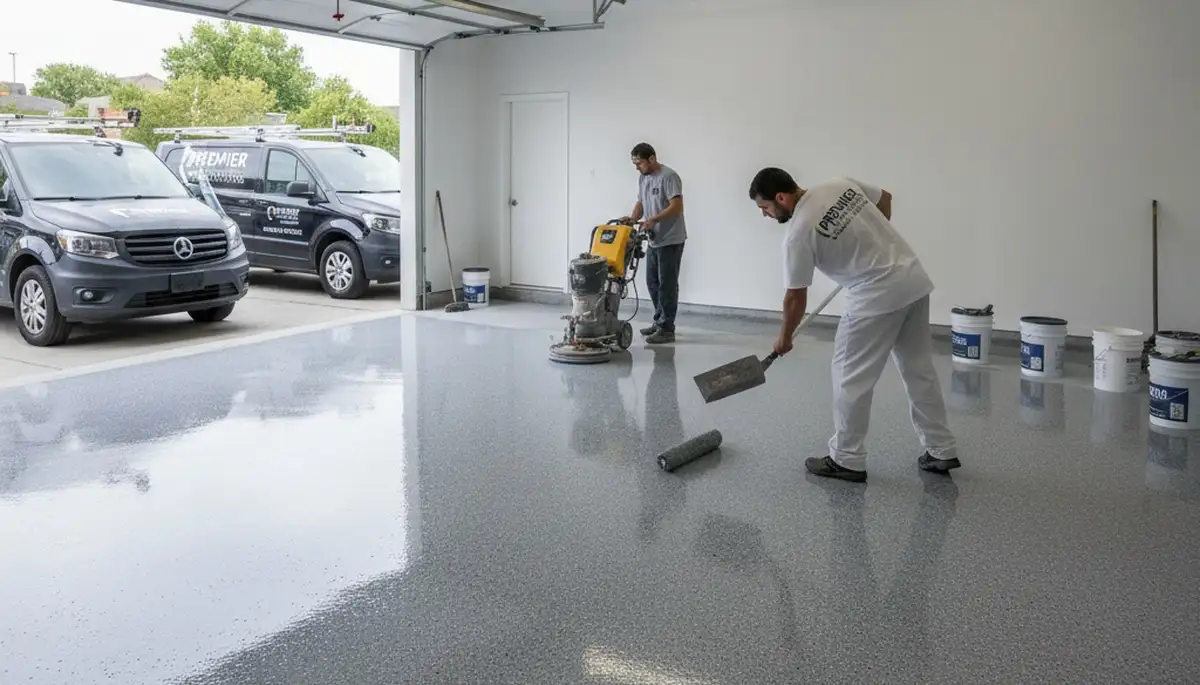 Professional epoxy garage floor coating in Houston TX protecting concrete from wear and moisture
