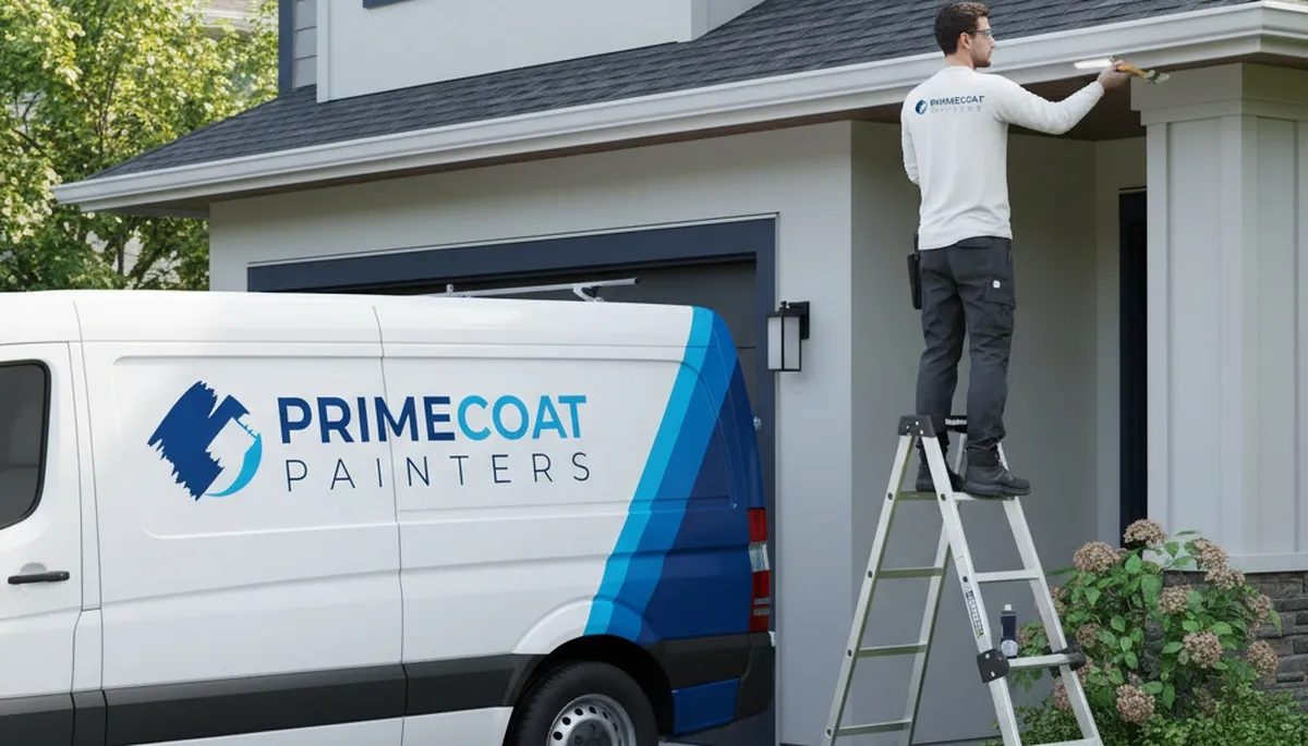 Professional gutter painting on a Houston TX home exterior to prevent rust and boost curb appeal