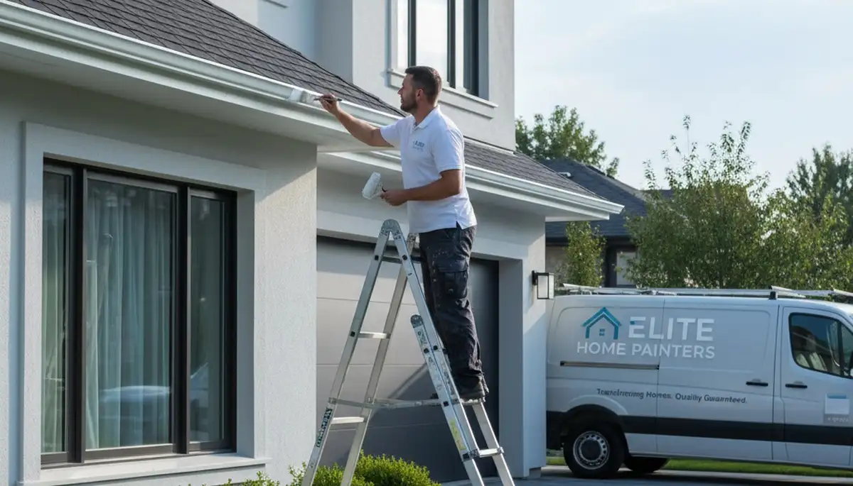Professional gutter painting and restoration on a Houston, TX home exterior by expert painters