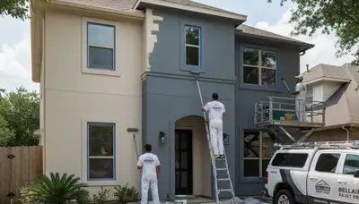 Professional house painters working on residential exterior in Houston, TX