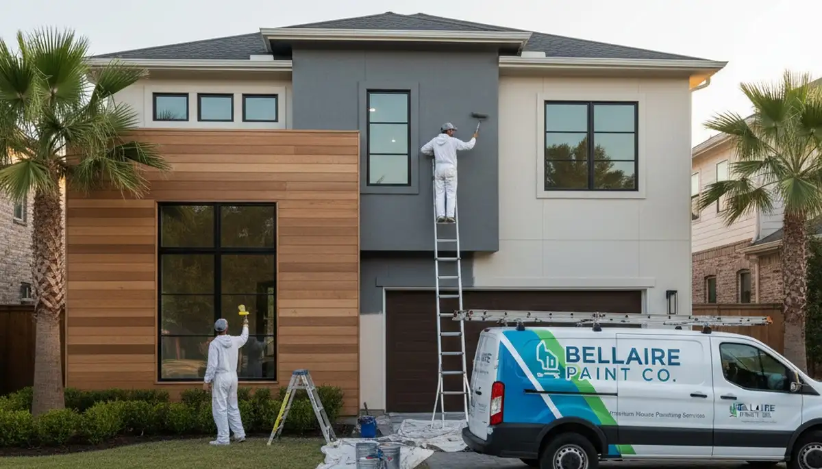 Professional house painters completing exterior home painting project in Houston, TX