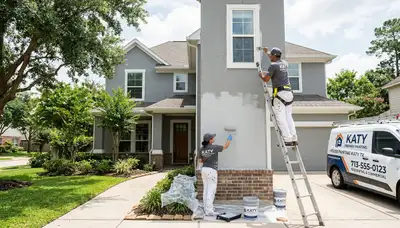 Professional house painters in Houston TX applying fresh exterior paint to a residential home
