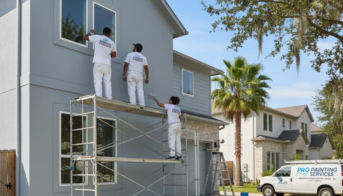 Houston, TX house painting service team preparing a home exterior for a professional paint job