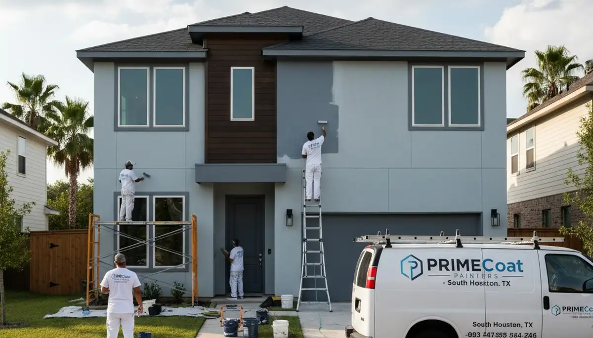 Houston TX house painting service team preparing a home exterior for professional painting