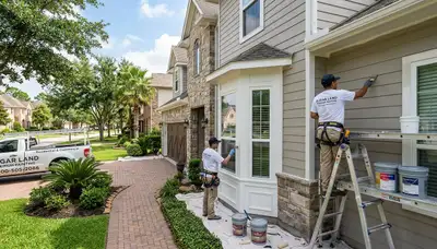 Professional house painters completing exterior home painting in Houston, TX