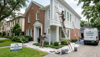 Professional house painters finishing exterior home project in Houston, TX