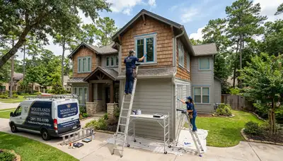 Professional house painters completing exterior home painting in Houston, TX