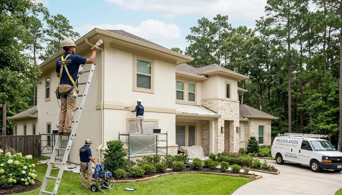 Professional house painters working on residential exterior in Houston, TX
