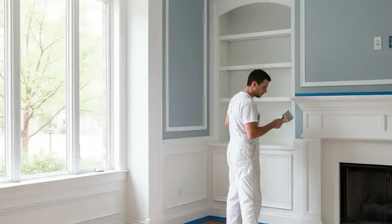 Professional interior trim painting with clean lines highlighting Houston, TX home architectural details
