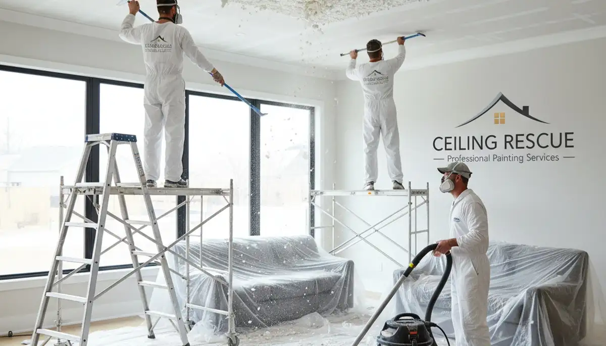 Professional popcorn ceiling removal and refinishing by expert painters in Houston, TX