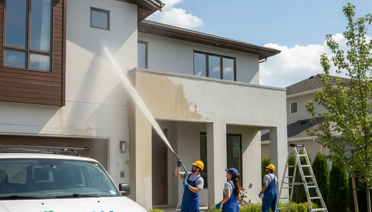 Professional pressure washing in Houston TX restoring home exteriors by expert local house painters
