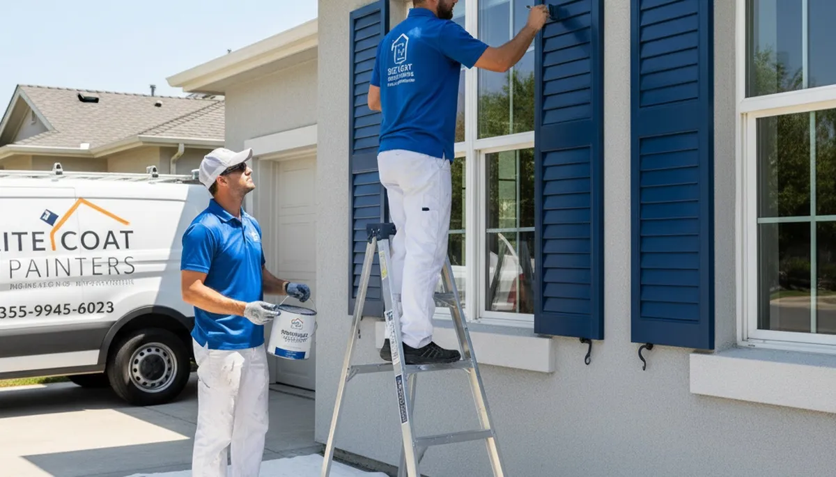 Professional shutter painting on a Houston, TX home with durable, weather-resistant finish