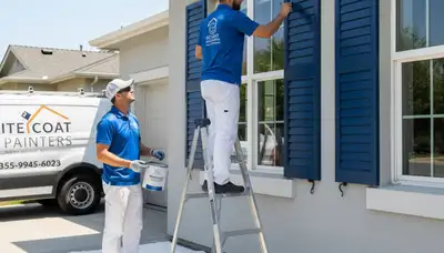 Professional shutter painting on a Houston, TX home with durable, weather-resistant finish