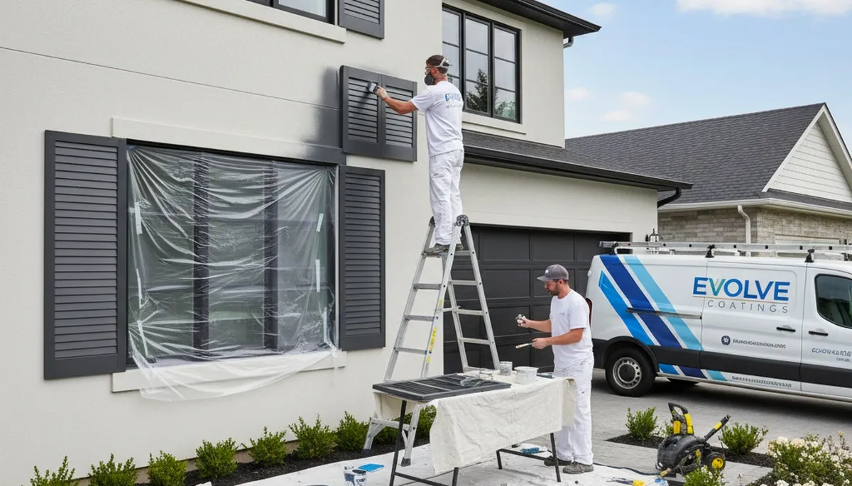 Professional shutter painters refinishing exterior shutters in Houston, TX for lasting curb appeal