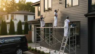 Professional siding painting on a Houston, TX home by expert exterior house painters