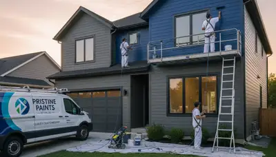 Professional siding painting on a Houston TX home exterior by expert house painters