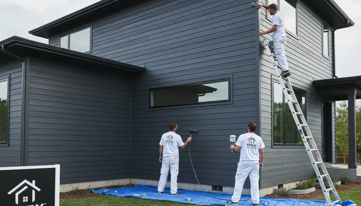 Professional painters providing expert siding painting for a Houston, TX home exterior