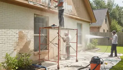 Surface preparation for exterior house painting by professional painters in Houston, TX