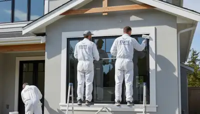 Professional trim and fascia painting on Houston TX home exterior by expert house painters