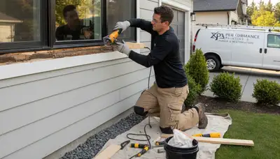 Wood rot repair on Houston TX home exterior by professional house painters restoring damaged siding
